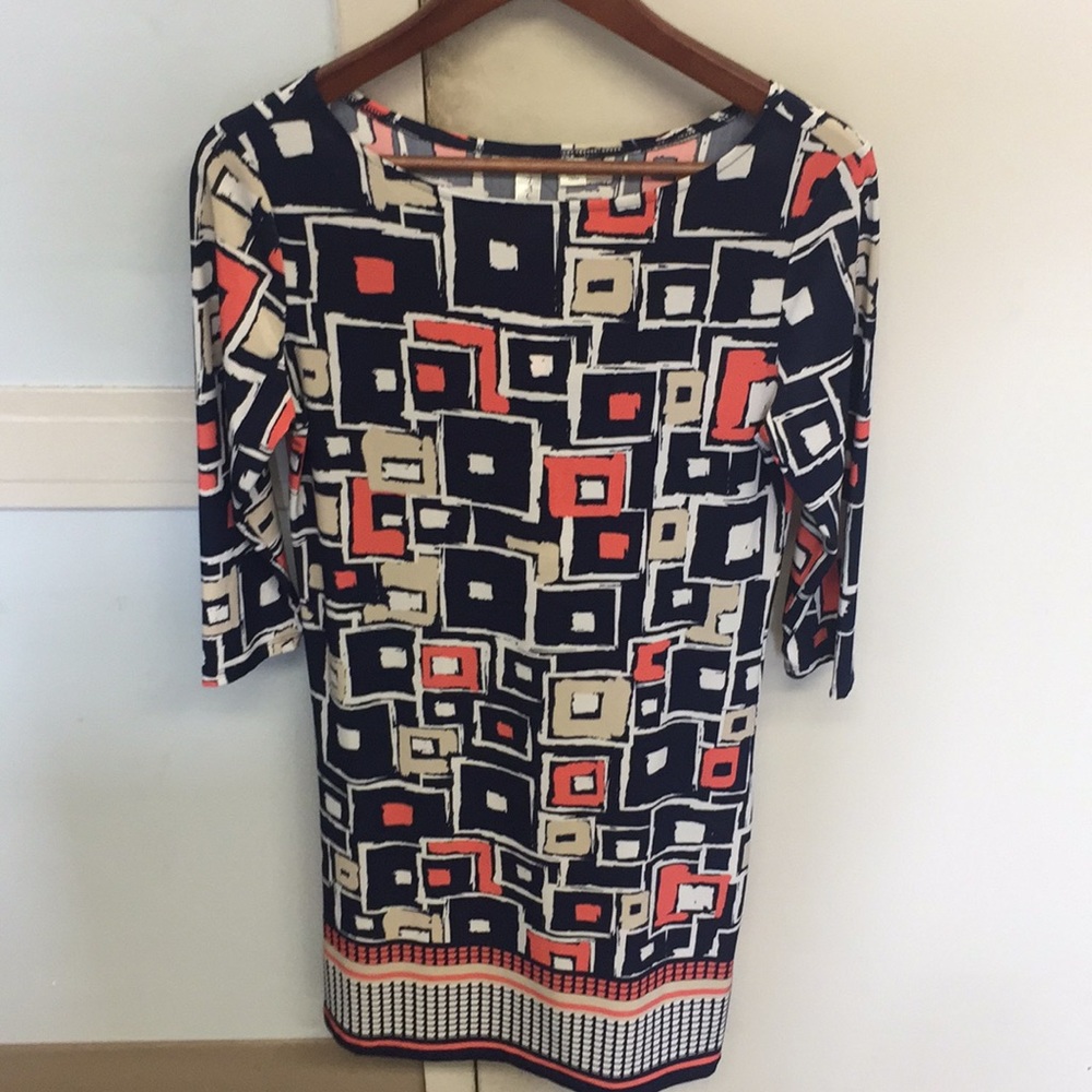 Gorgeous summer shift dress, navy & coral